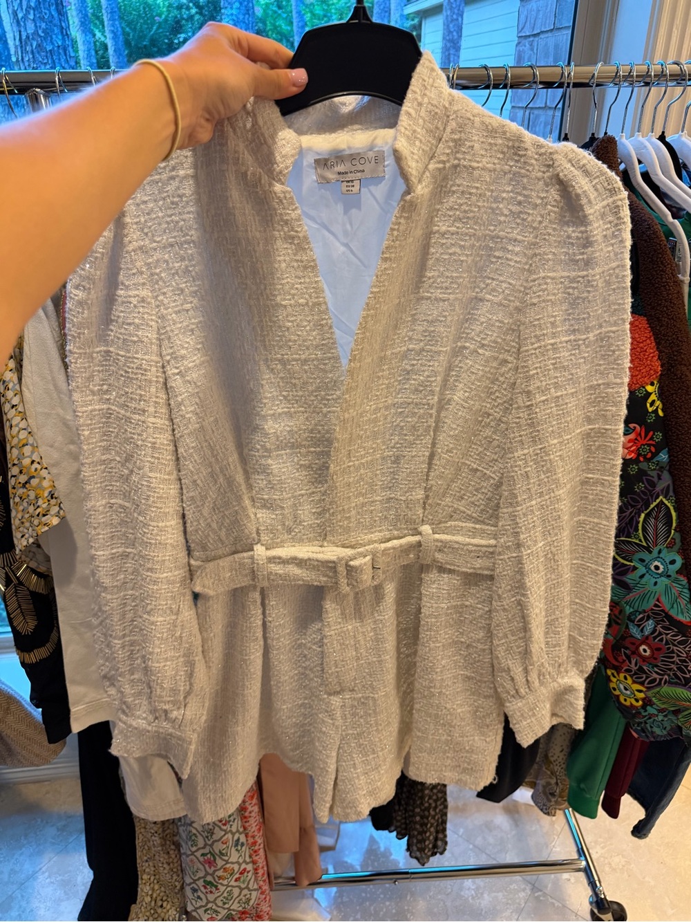 White Textured Belted Peplum romper